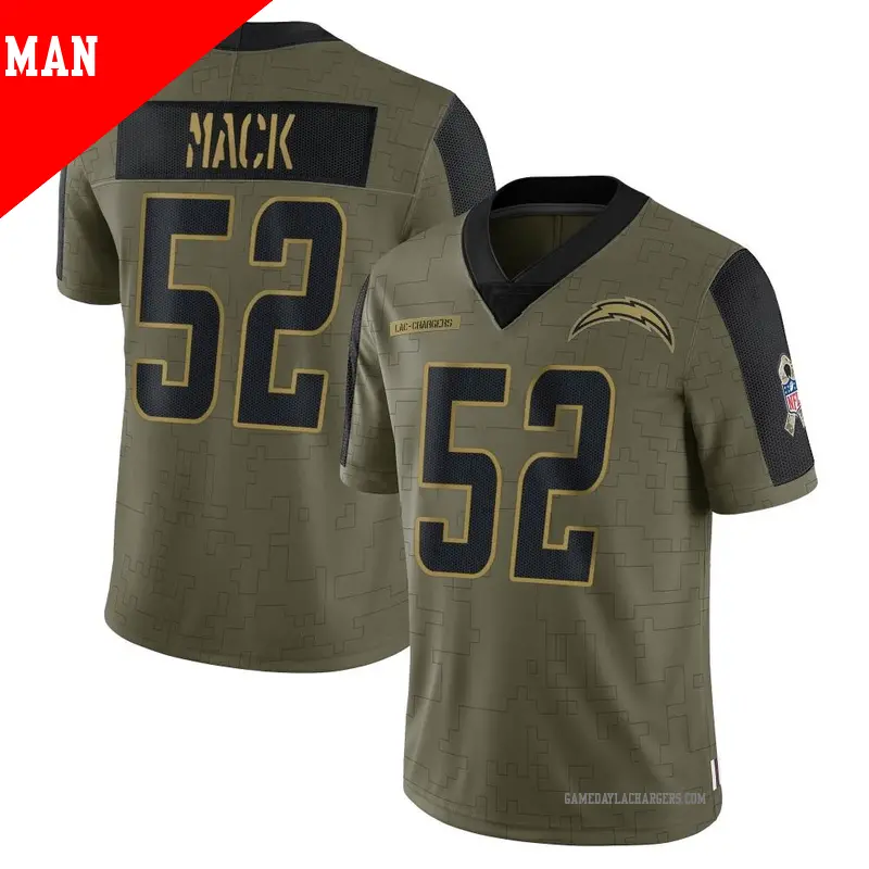 Men s 52 Khalil Mack Los Angeles Chargers Limited Olive 2021 Salute To Service Jersey